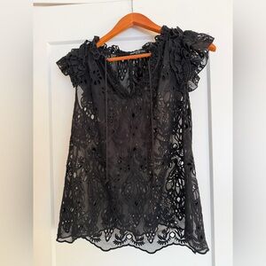 Generation Love - Black Eyelet Ruffle Top - S